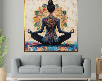 Yoga Mandala Canvas Art, Meditation Poster, Spiritual Wall Art Canvas, Colorful Meditation Print, Wall Art Canvas Design, Ready to Hang