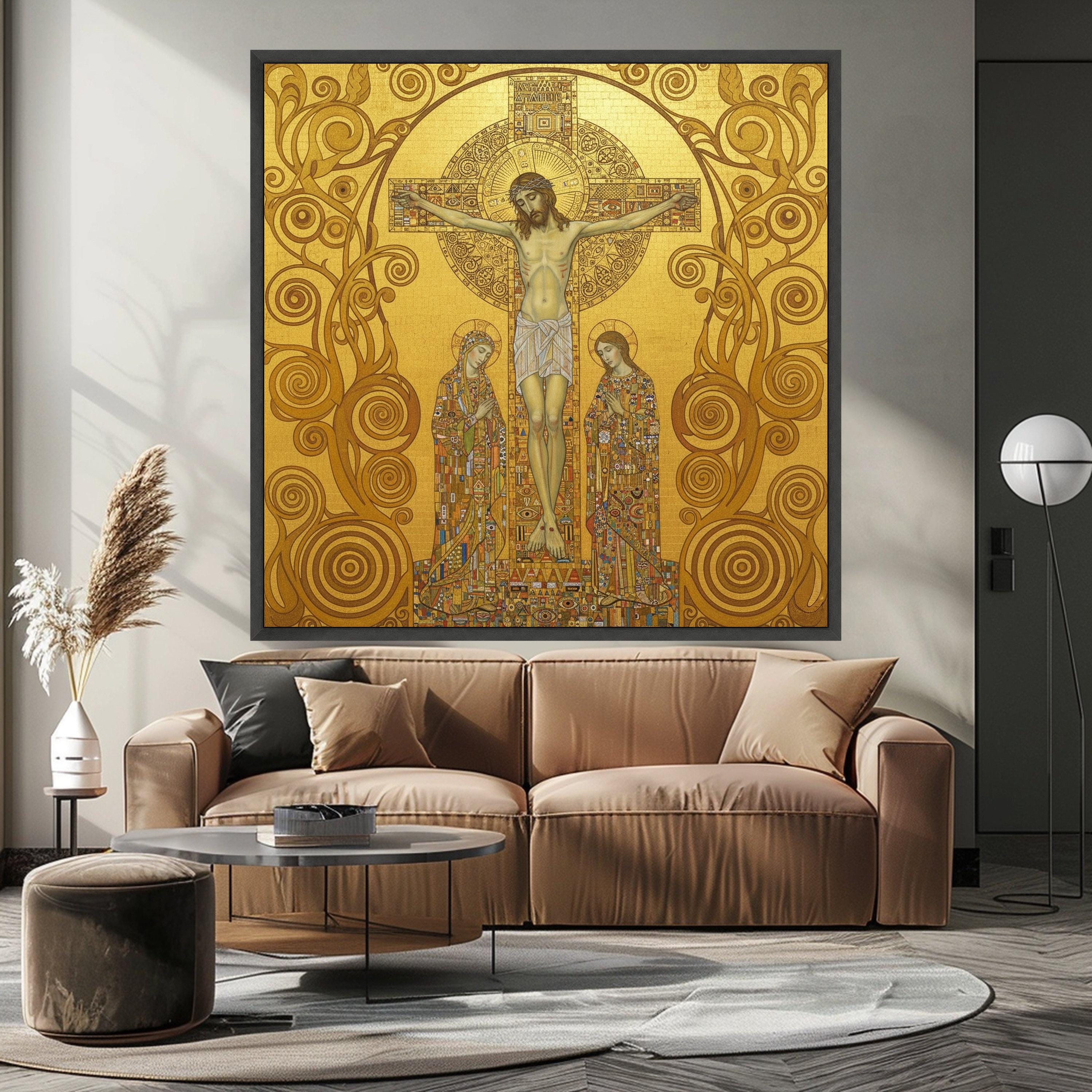 Religious Crucifixion Canvas Wall Art, Jesus on Cross With Mary and ...