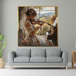 Violin Elegance, Classical Music Canvas, Woman Playing Violin Wall Art, Romantic Art Print, Wall Art Canvas Design, Ready to Hang Decor