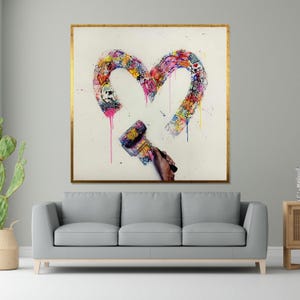 Graffiti Heart Canvas Art, Colorful Street Art, HandPainted Canvas, Wall Art Design, Ready to Hang Decoration, Modern Urban Art Canvas