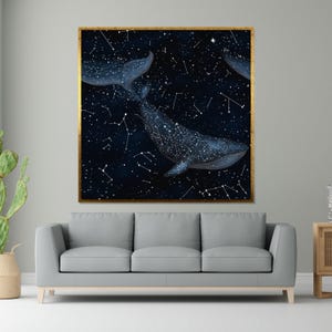 Celestial Whale Canvas, Sternennacht Whale Art, Konstellation Wanddruck, Space Ocean Poster, Wand Kunst Canvas-Design, fertig zum Aufhängen