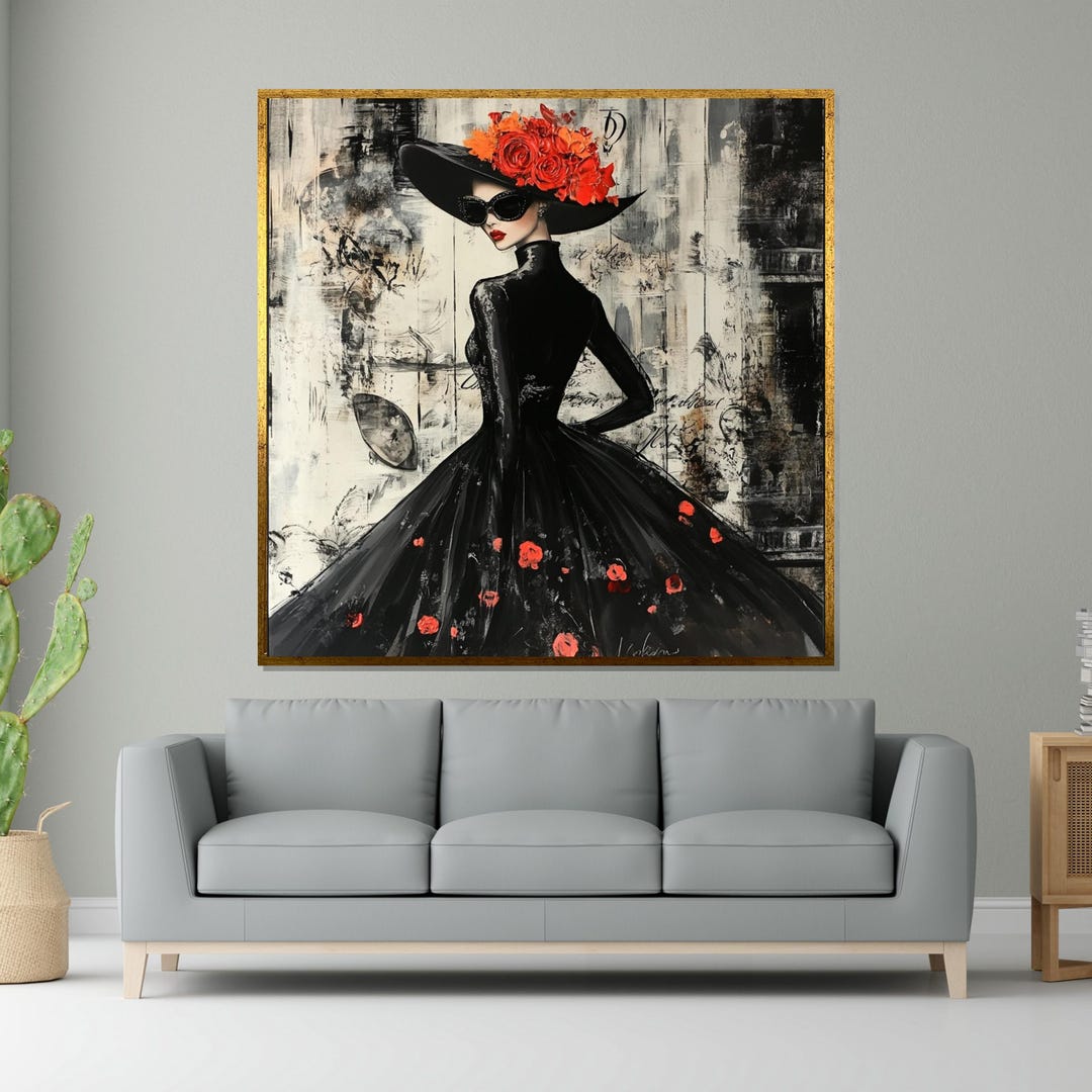 Chic Lady in Black Dress, Fashion Canvas Art, Elegant Woman Wall Art ...