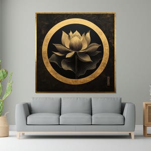 Golden Lotus Blossom, Floral Canvas Wall Art, Zen Lotus Wall Print, Nature Art, Wall Art Canvas Design, Ready To Hang Decoration