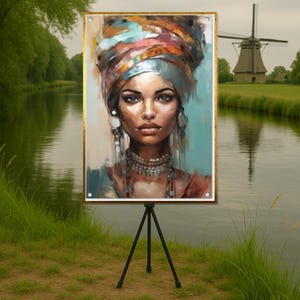Elegant Woman Portrait Canvas, Colorful Headwrap Wall Art, Ethnic Beauty Canvas Art, Wall Art Canvas Design, Ready To Hang Decoration