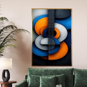 Abstract Guitar Canvas, Modern Music Art, Colorful Geometric Wall Print, Musician Decor, Wall Art Canvas Design, Ready to Hang Art Piece