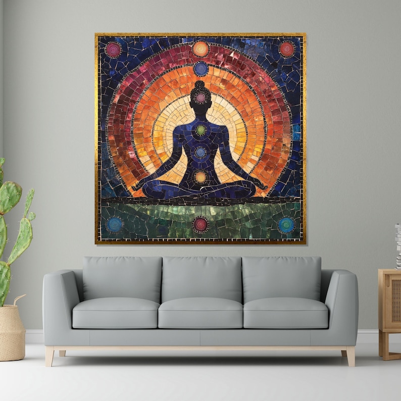 Chakra Meditation Canvas, Spiritual Wall Art, Yoga Art Print, Chakra Poster, Wall Art Canvas Design, Ready to Hang Decoration image 1