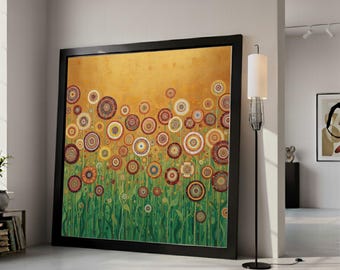 Stampa su tela con fiori astratti, arte floreale colorata, stampa su tela con campo floreale colorato, stampa botanica moderna per decorazione murale, decorazione per la casa.
