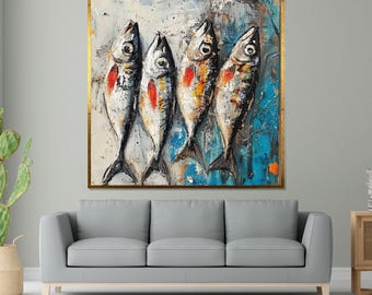 Colorful Fish Canvas, Abstract Fish Wall Art, Coastal Fish Painting, Vibrant Fish Decor, Wall Art Canvas Design, Ready To Hang Decoration