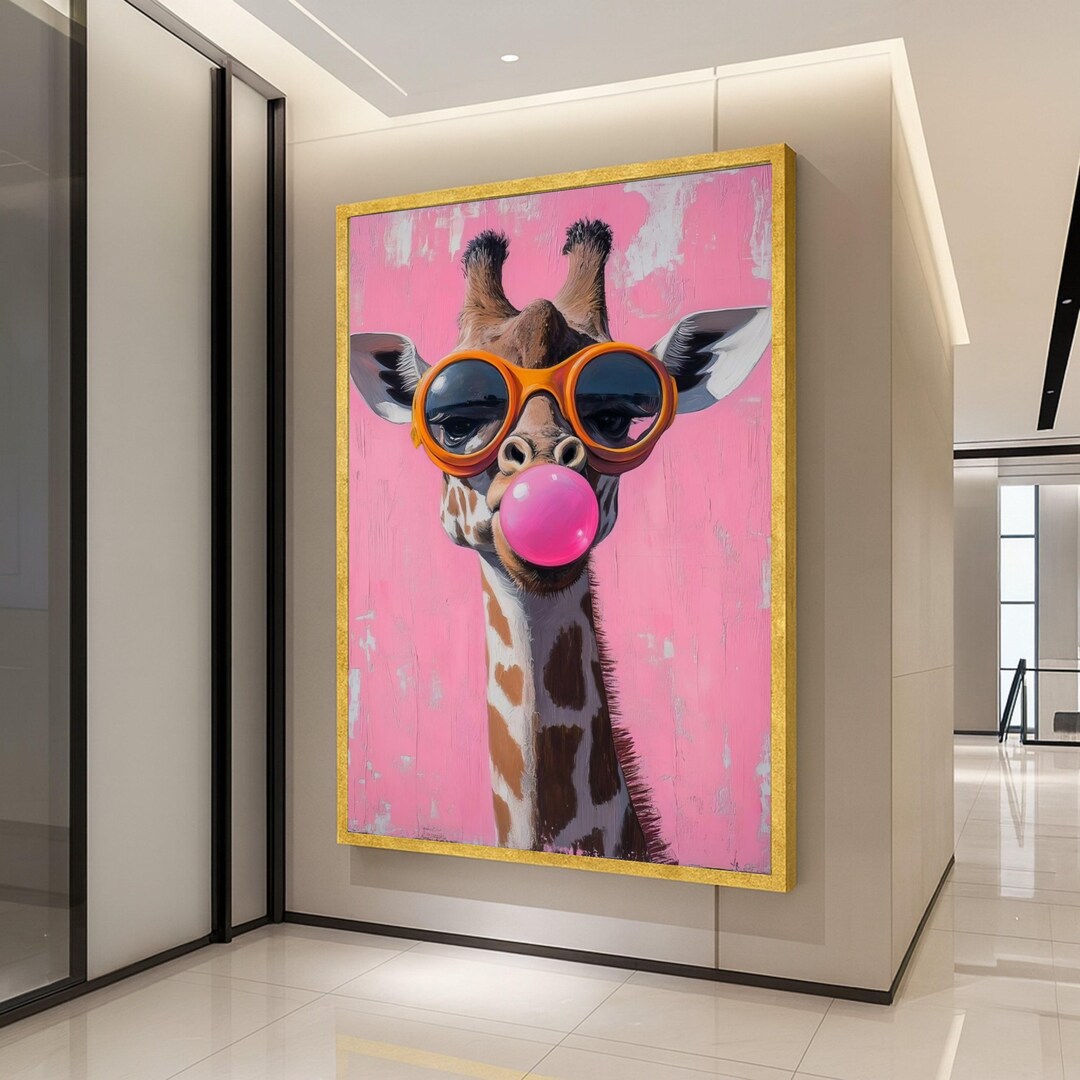 Playful Giraffe Canvas Print – Funny Animal Wall Art, Pink Wall Decor ...
