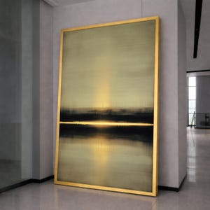 Lienzo abstracto Golden Horizon, arte mural minimalista moderno, paisaje con degradado suave, decoración en lienzo en tonos cálidos, decoración contemporánea para el hogar.