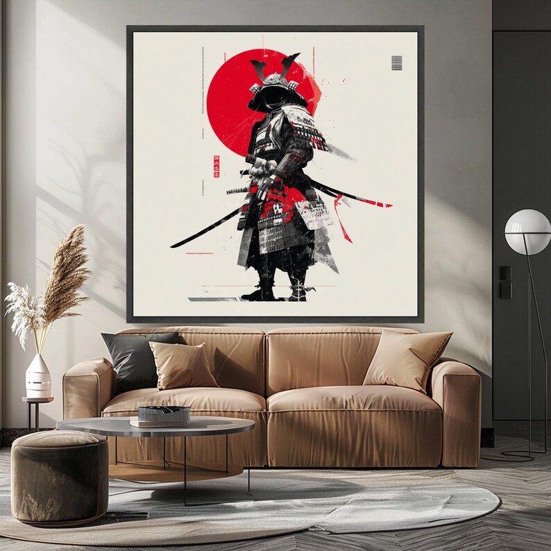 Bold Samurai Warrior Canvas, Japanese Armor Art, Red Sun Wall Art ...