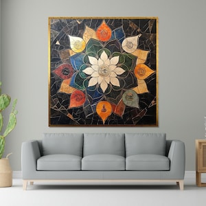 Toile d&#39;art mandala chakra, art mural géométrie sacrée, affiche symbole spirituel, art mural sur toile, décoration prête à accrocher