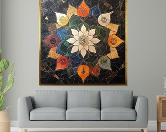 Mandala Chakra Canvas Art, Sacred Geometry Wall Art, Spiritual Symbol Poster, Wall Art Canvas Design, Ready to Hang Decoration