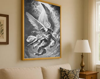 Black and White Angel Canvas Print – Spiritual Wall Art, Dramatic Wall Decor, Heavenly Artwork Ready to Hang