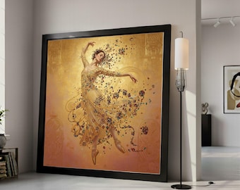 Elegant Ballet Dancer Canvas Wall Art, Gustav Klimt Golden Dance, Modern Classical Art, Fine Art Canvas, Home Decoration Ready To Hang,