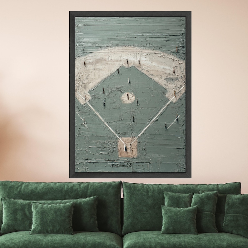 Baseball Field Canvas Wall Art, Abstract Sports Artwork, Gray and Beige ...