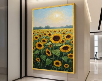 Sunflower Field Canvas Print – Bright Nature Wall Art, Ready to Hang Botanical Wall Decor for Living Room, Bedroom or Office