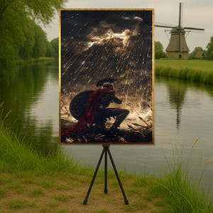 Gladiator Warrior Canvas, Epic Roman Soldier Art, Stormy Battle Scene Print, Ancient Fighter Wall Art, Ready to Hang Decor
