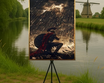 Gladiator Warrior Canvas, Epic Roman Soldier Art, Stormy Battle Scene Print, Ancient Fighter Wall Art, Ready to Hang Decor