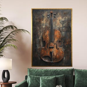 Rustic Violin Canvas, Musical Instrument Wall Art, Violin Art Print, Wall Art Canvas Design, Ready to Hang Home Decor, Vintage Style Wall
