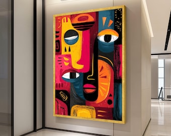 Abstract Faces Canvas Wall Art, Modern Cubist Painting, Colorful Geometric Portrait, Contemporary Home Decor, Bold Wall Art Ready To Hang,