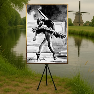 Ballet Dancer Canvas, Black and White Ballerina Art, Dance Wall Print, Elegant Dance Poster, Wall Art Canvas Design, Ready to Hang