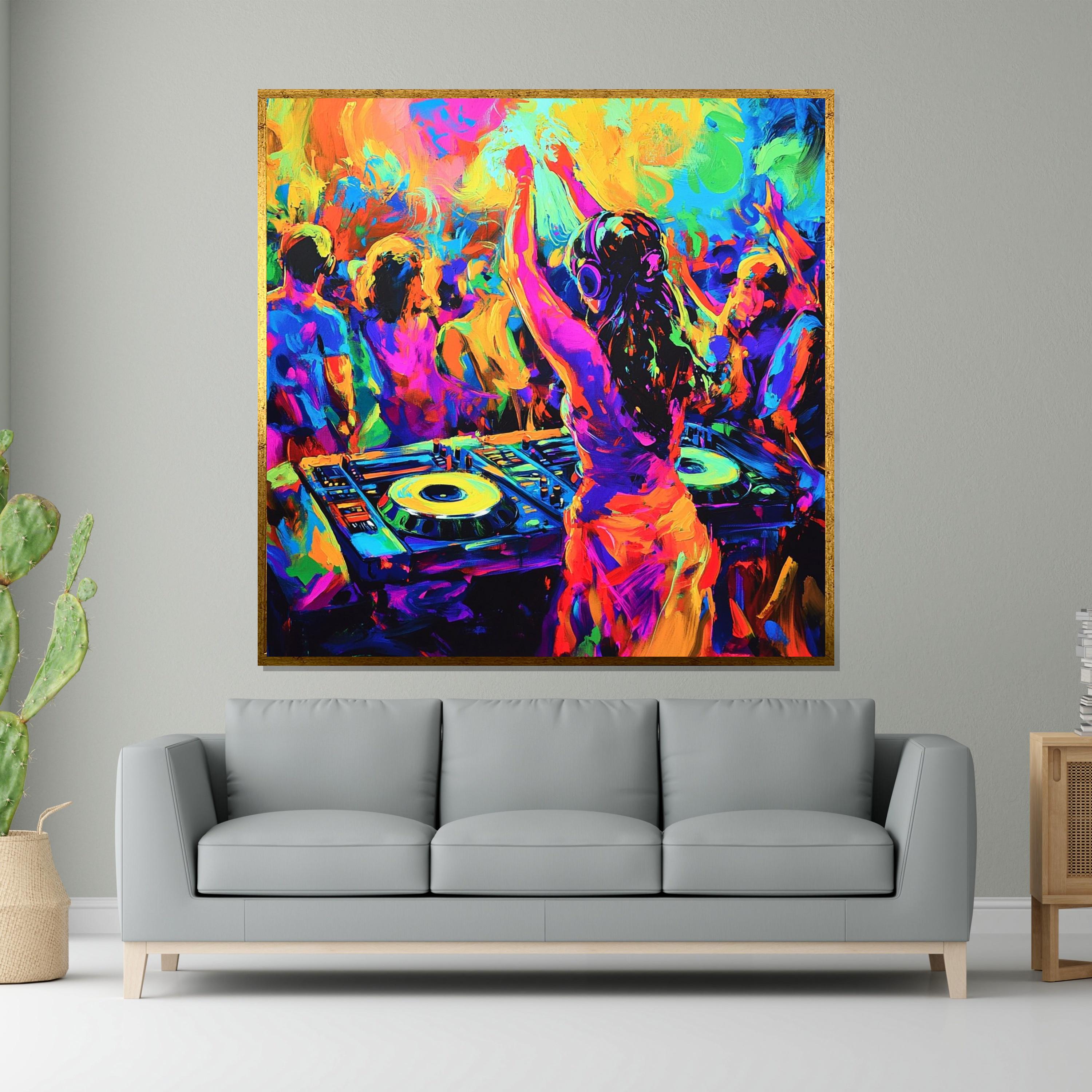 Vibrant DJ Party Canvas, Colorful Nightlife Art, Music Festival