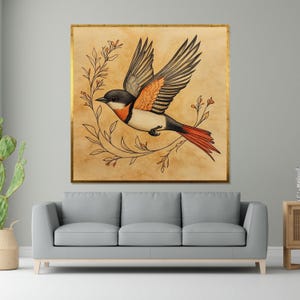 Arte en lienzo de pájaros vintage, elegante impresión de pared de pájaros, ilustración de la naturaleza, póster de pájaros, diseño de lienzo de arte de pared, decoración lista para colgar