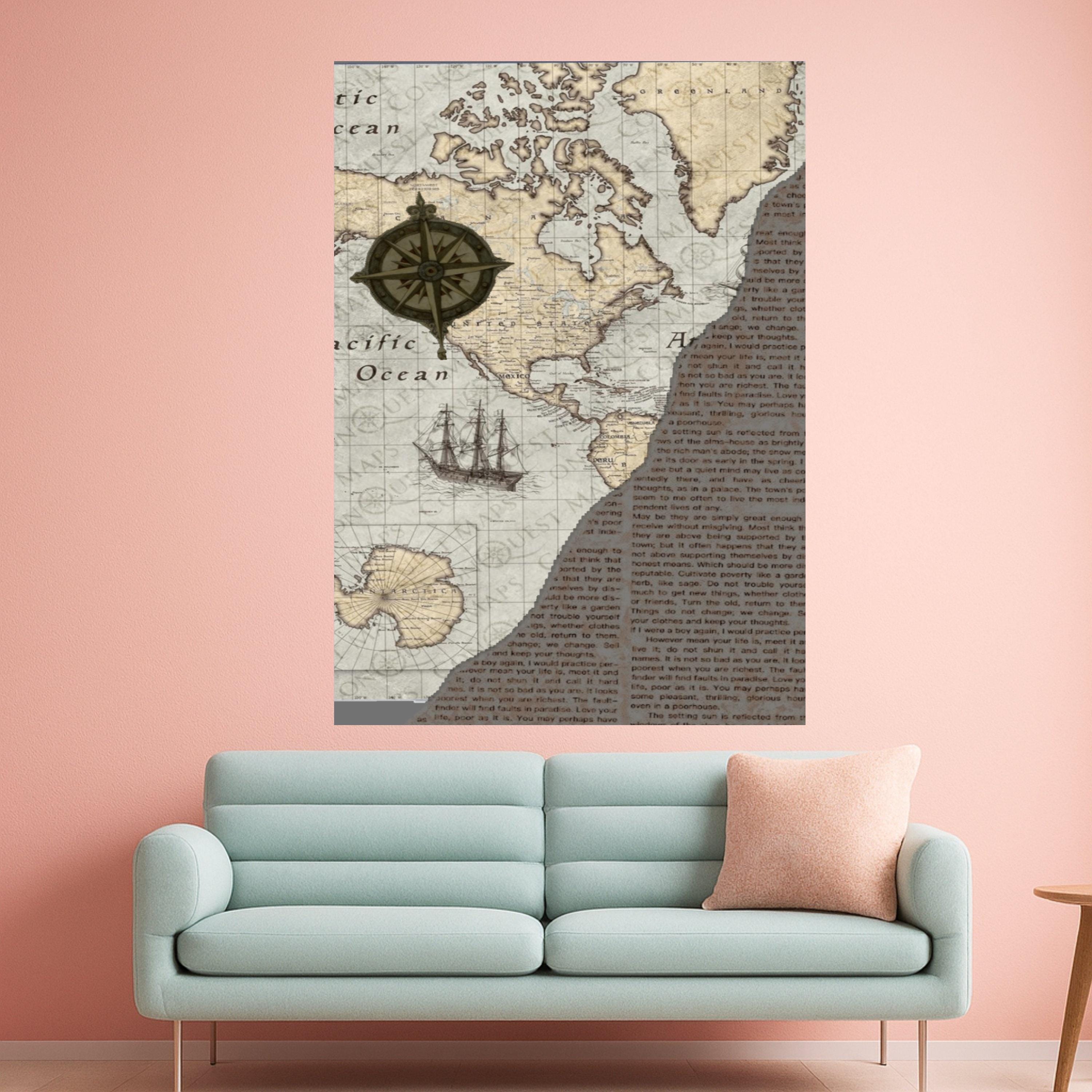 Coperta Mappa Del Mondo Nautica Vintage | 101x127 Cm In Flanella Ultra Morbida | Regalo Per Amanti Dell'Avventura