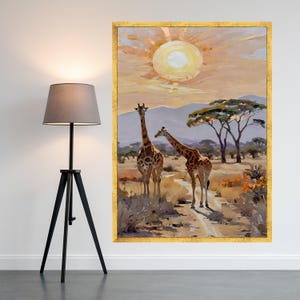 Majestic Giraffes in African Savanna, Sunset Landscape Canvas, Wildlife Wall Art, Nature Safari Canvas, Home Decoration Art Ready To Hang,