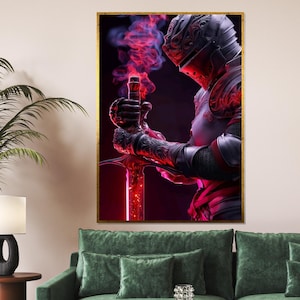 Dark Knight Canvas, Enchanted Sword Art, Medieval Warrior Poster, Wall Art Canvas Design, Ready to Hang Decoration