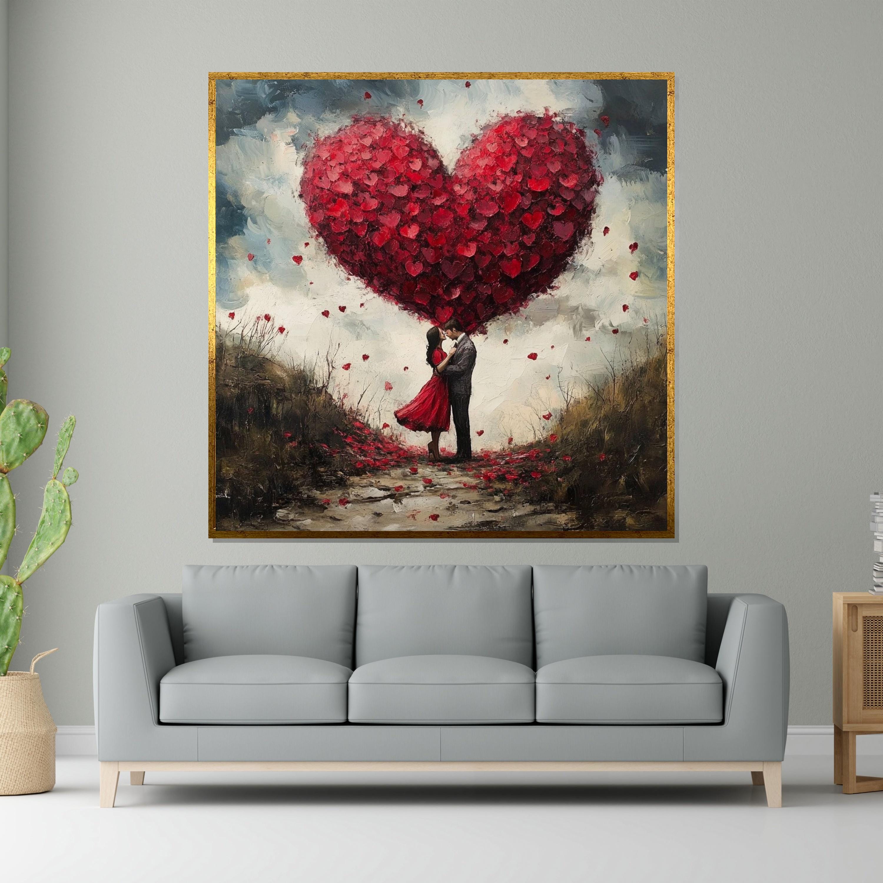 Romantic Heart Canvas, Couple in Love Art, Heart Balloon Wall Art