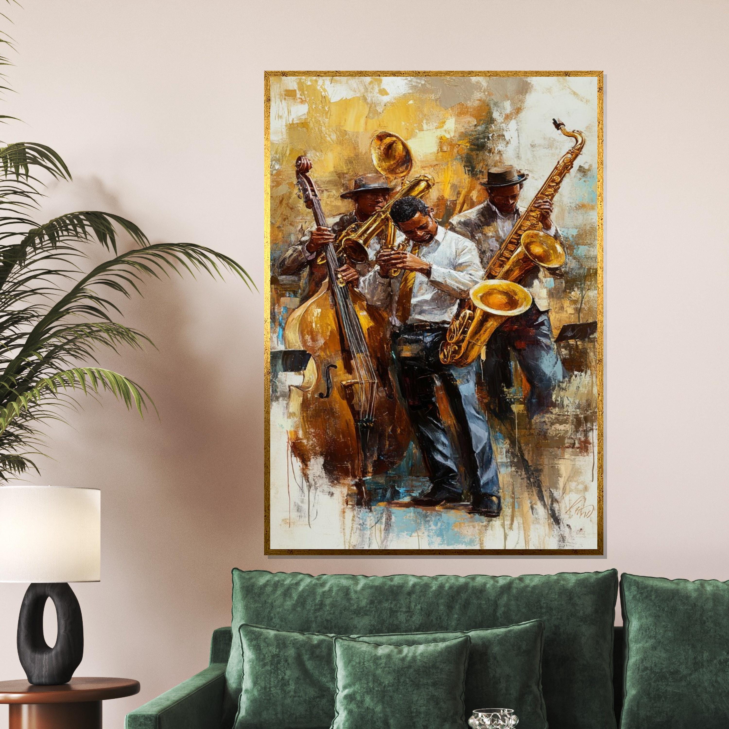 ジャズトリオキャンバス、音楽バンドウォールアート、ジャズ