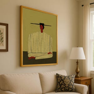 Minimalist Abstract Figure, Striped Outfit Canvas, Modern Portrait Wall Art, Contemporary Home Decor, Artistic Expression Ready To Hang,