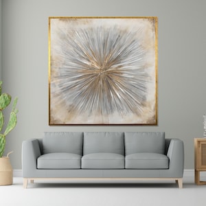 Golden Burst Abstract, Textured Canvas Art, Modern Wall Art, Starburst Canvas Design, Metallic Decor, Ready to Hang, Abstract Art Canvas