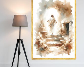 Resurrection Scene Canvas Wall Art, Jesus Risen Painting, Religious Spiritual Decor, Christian Faith Artwork, Inspirational Ready To Hang