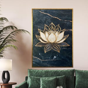 Golden Lotus Canvas Art, Floral Wall Art, Elegant Botanical Print, Lotus Poster, Wall Art Canvas Design, Ready to Hang Decoration