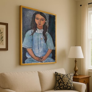 Amedeo Modigliani Alice Portrait Canvas – Elegant Woman Wall Art, Expressionist Figurative Painting, Modern Home Decor, Ready to Hang