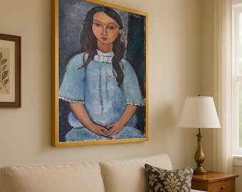 Retrato de Alicia en el país de las maravillas, lienzo de Amedeo Modigliani: arte mural de mujer elegante, pintura figurativa expresionista, decoración moderna para el hogar, listo para colgar.