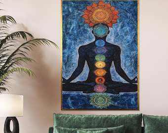 Chakra Meditation Canvas, Spiritual Wall Art, Yoga Chakras, Mindful Meditation Decor, Wall Art Canvas Design, Ready to Hang Artwork