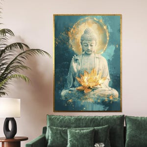 Golden Buddha Lotus Canvas, Spiritual Wall Art, Peaceful Buddha Print, Zen Meditation Decor, Wall Art Canvas Design, Ready To Hang