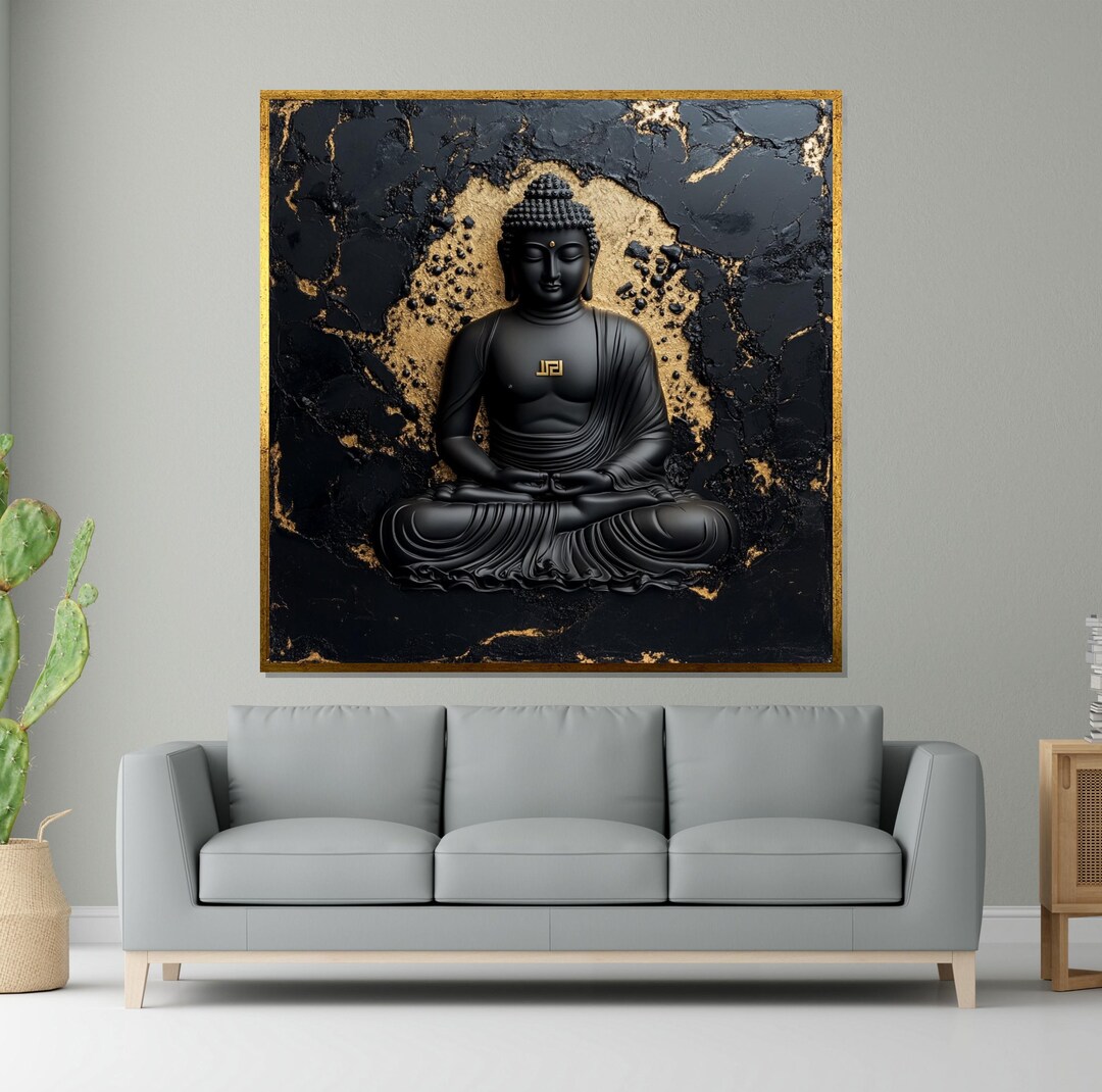 Black and Gold Buddha Canvas, Meditative Art, Spiritual Wall Art, Zen ...