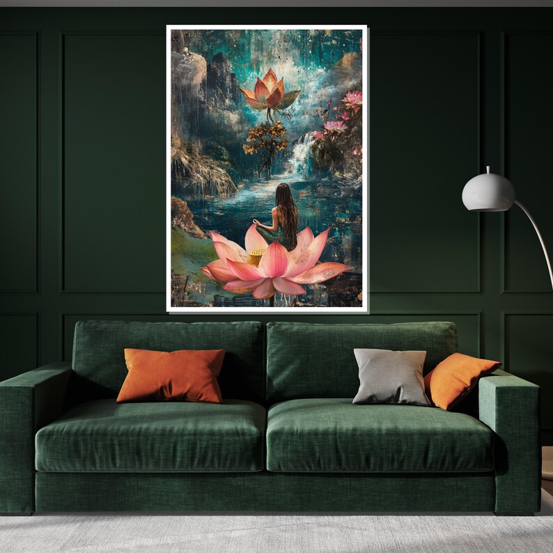 Mystical Lotus Meditation, Lotus Canvas Art, Serene Wall Art, Nature Zen Poster, Canvas Wall Design, Ready to Hang Decoration image 4