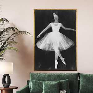 Ballerina Canvas Wall Art, Elegant Dance Poster, Ballet Painting, Art Canvas Design, Ready to Hang, Black and White Wall Decor