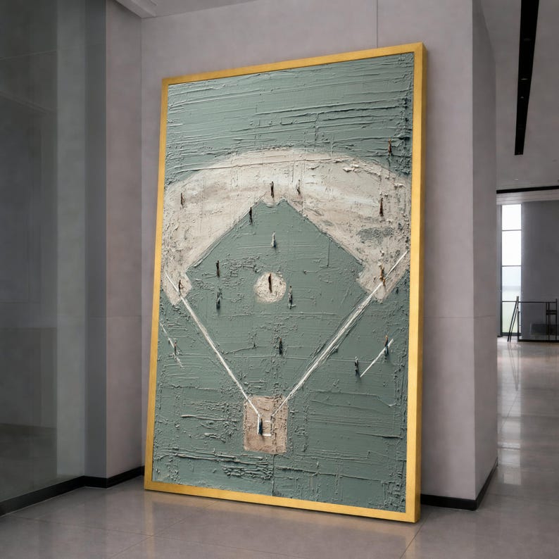 Baseball Field Canvas Wall Art, Abstract Sports Artwork, Gray and Beige ...