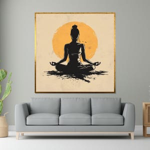 Yoga Meditation Silhouette, Zen Canvas Art, Meditating Woman Wall Print, Spiritual Home Decor, Wall Art Canvas Design, Ready to Hang