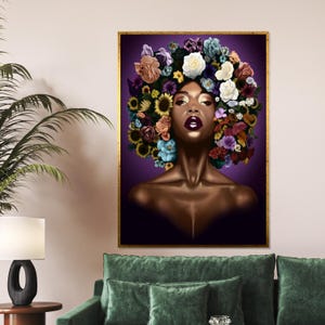 Floral Crown Canvas, Woman with Flowers Wall Art, Modern Art Canvas, Colorful Wall Decor, Portrait Art Print, Ready to Hang Decoration
