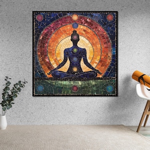 Chakra Meditation Canvas, Spiritual Wall Art, Yoga Art Print, Chakra Poster, Wall Art Canvas Design, Ready to Hang Decoration image 2