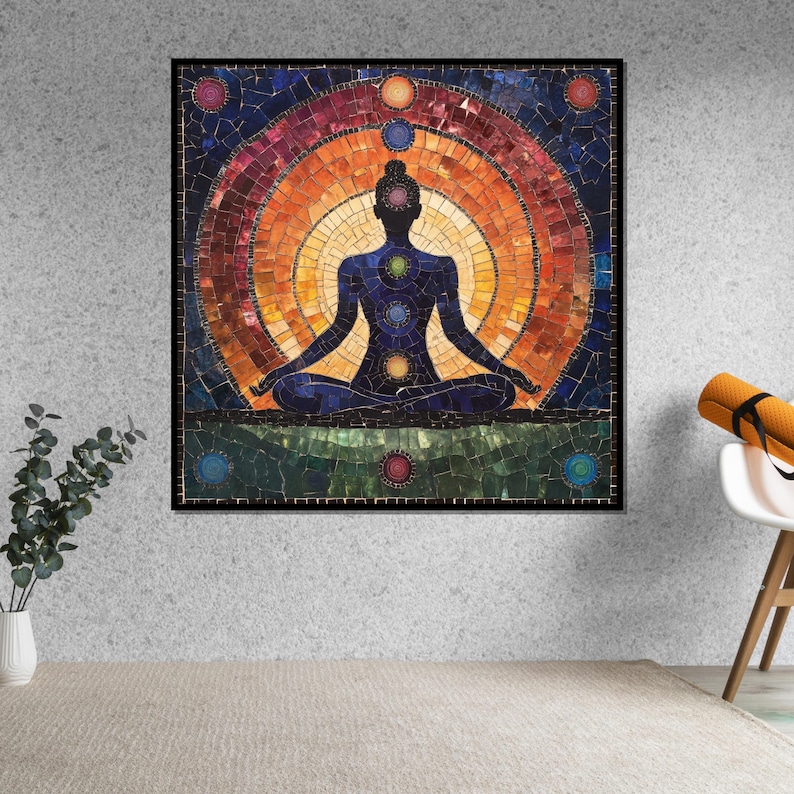 Chakra Meditation Canvas, Spiritual Wall Art, Yoga Art Print, Chakra Poster, Wall Art Canvas Design, Ready to Hang Decoration image 2