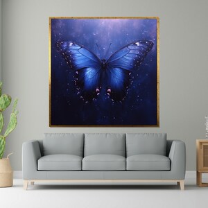 Blue Butterfly Canvas, Cosmic Butterfly Art, Enchanting Wall Art, Butterfly Poster, Wall Art Canvas Design, Ready To Hang Decoration